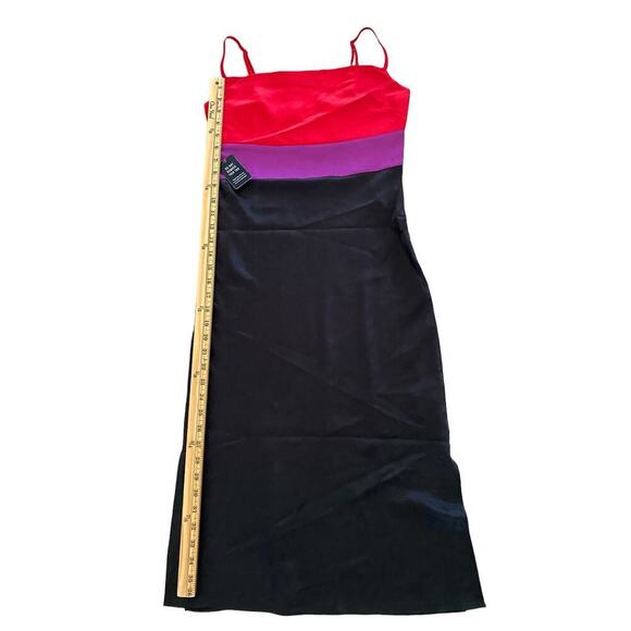 EXPRESS Satin Color Block Black Purple Tier Cowl Neck Y2k Midi Slip Dress - Picture 5 of 7